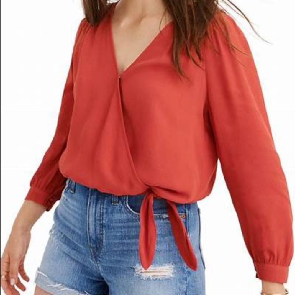 Madewell Coral Orange Silk Wrap Top